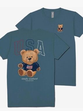 simply southern blue USA teddy bear short sleeve shirt